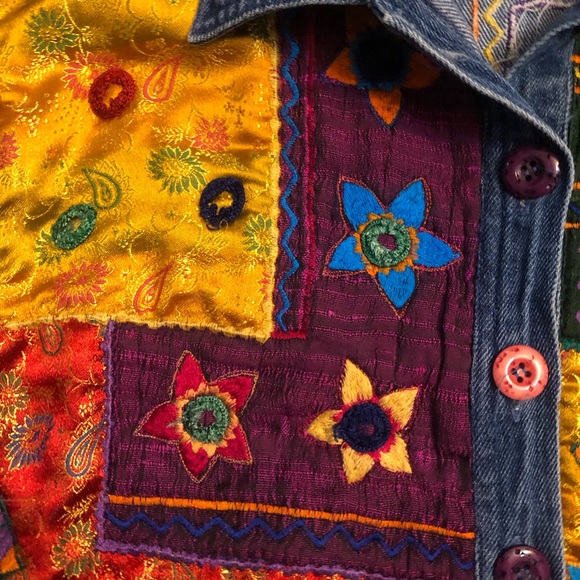 Patchwork Boho Hippie Embroidered Patch Denim Jacket - Picture 5 of 6